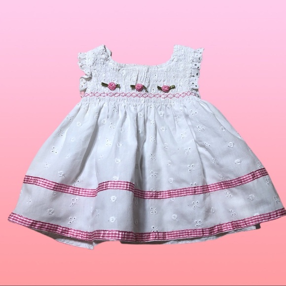 Starting Out Pink Rose & Eyelets Infant Dress - Picture 1 of 5